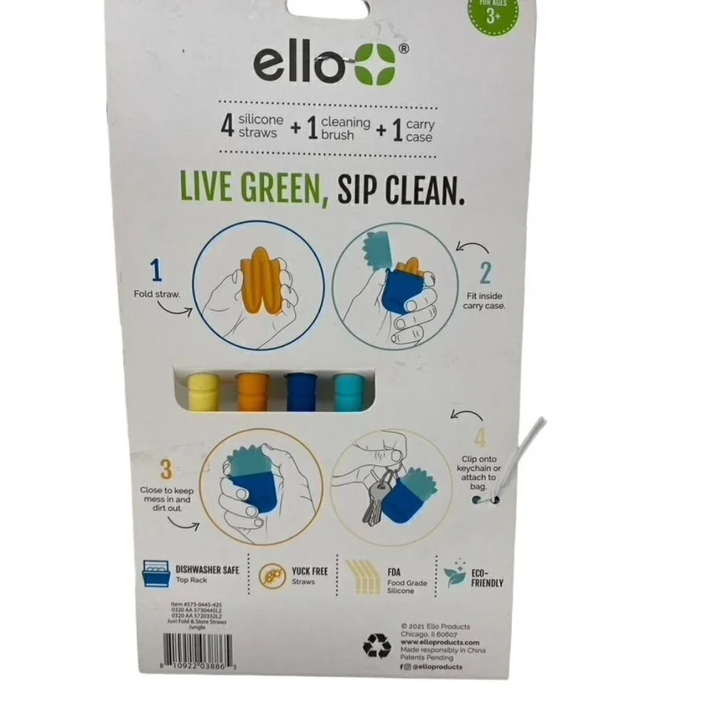 Ello Kids Fold and Store Silicone Straw Set with Case